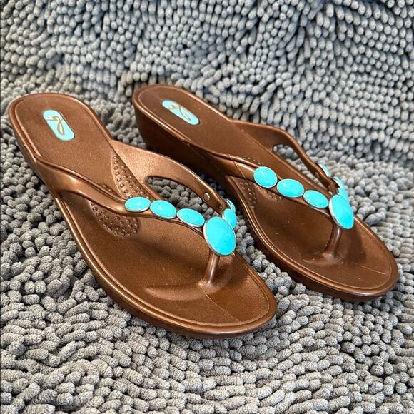 OKA b. Sandals in Brown with Blue Accents - Picture 4 of 9
